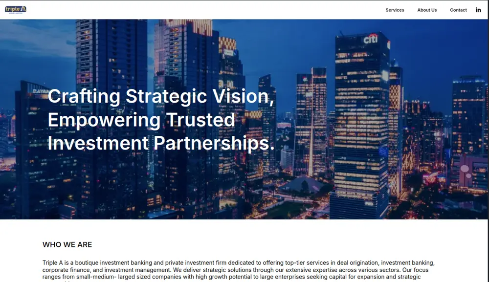 Screenshot of Landing Page for a Financial Agency